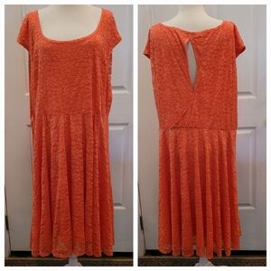 Torrid Dress Pink Coral Lace Summer Spring Open Back Fit N Flare Skater 4 4X